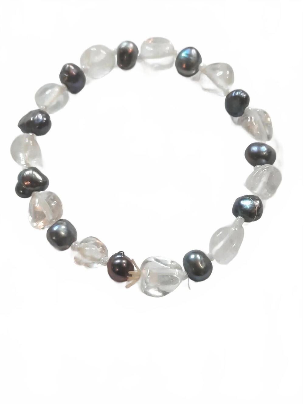 Vintage Late 1900's Gray Pearls & Rock Crystal Bracelet Measures 2 inches across